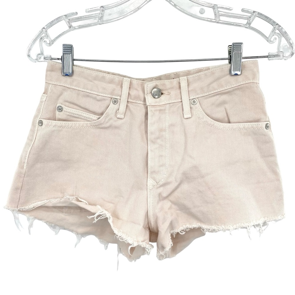 Lovers + Friends Jack High Rise Cut Off Shorts Mosswood Cream Raw Hem